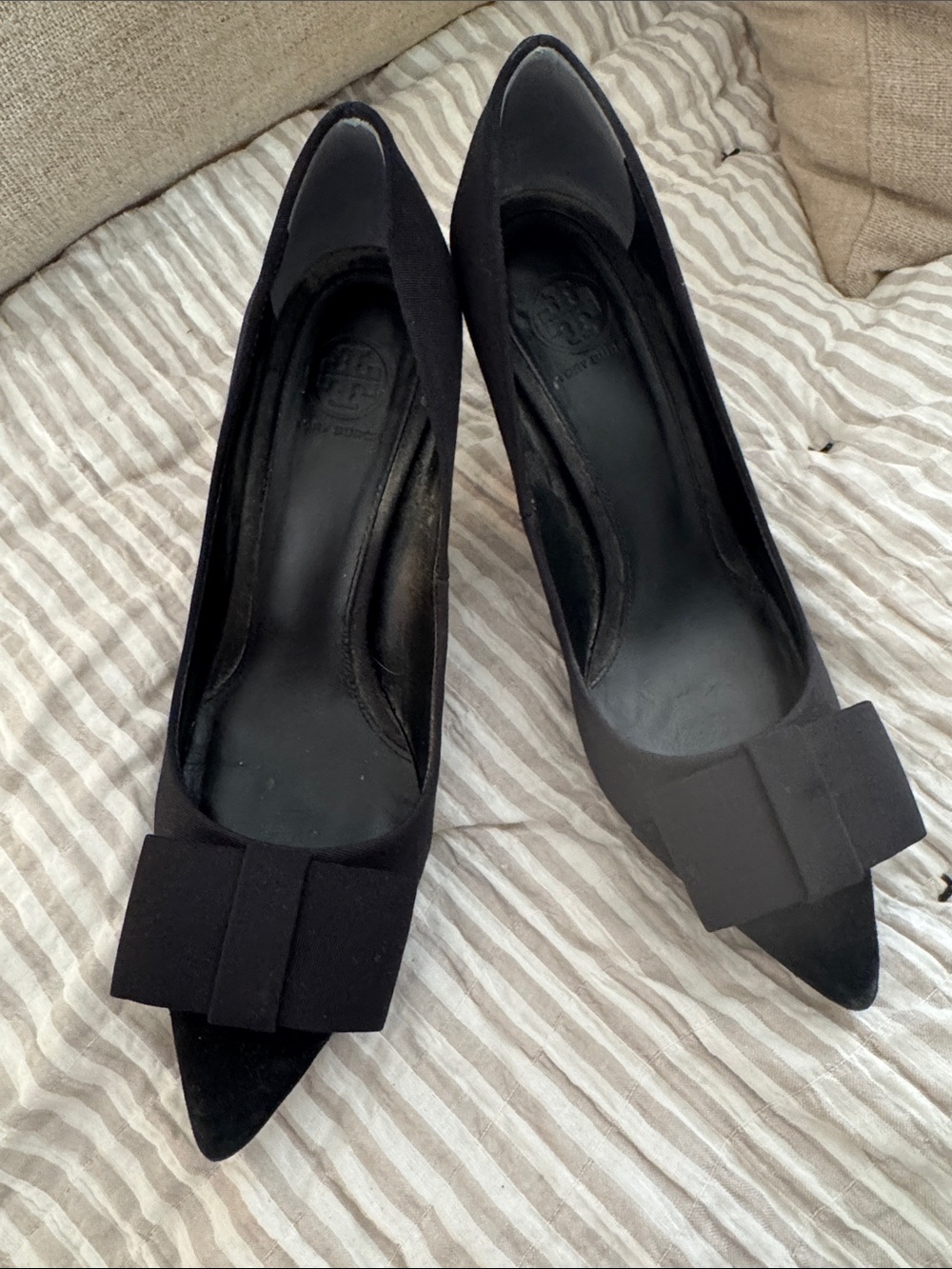 Tory Burch Black Pointed-Toe Bow Pumps